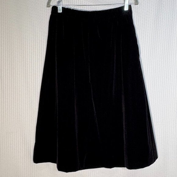 Vintage 90s Classic L Black Velvet Pullon Midi Skirt Goth Graveyard Halloween - Picture 1 of 7
